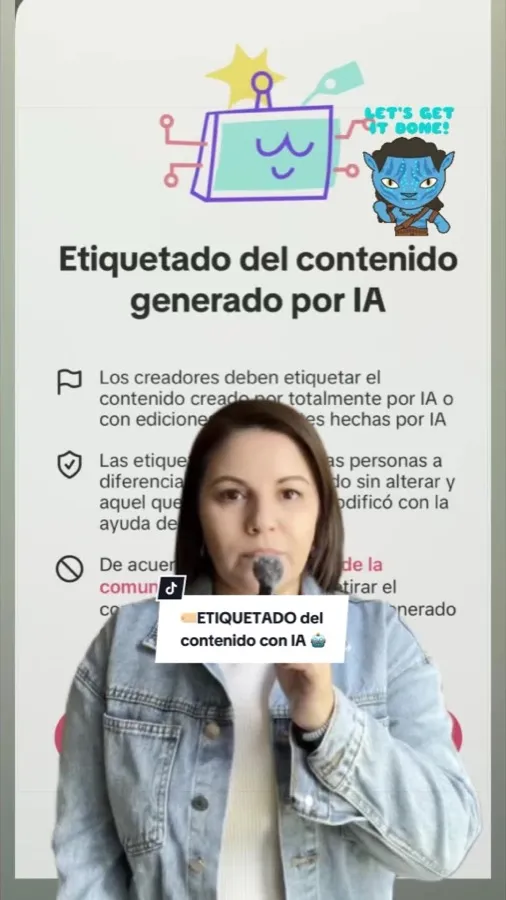Vídeo de TikTok de la creadora Esther Rosconi explicando cómo etiquetar el contenido generado o alterado con inteligencia artificial