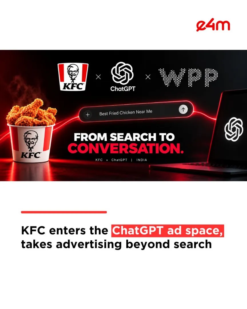 Publicación de exchange4media sobre la entrada de KFC en los anuncios de ChatGPT
