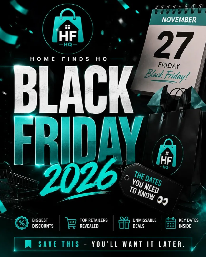 Publicación de HomeFindsHQ en TikTok con las fechas clave del Black Friday 2026 publicada en agosto