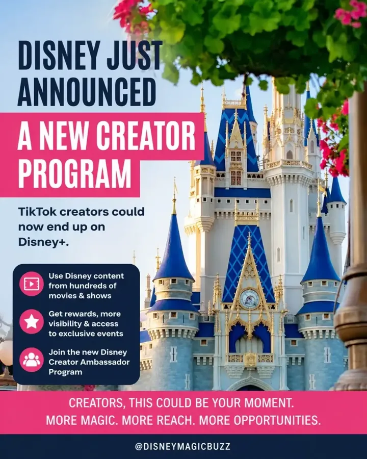 Publicación de Instagram de una cuenta de creadores de Disney anunciando el nuevo programa para creadores de TikTok y Disney+