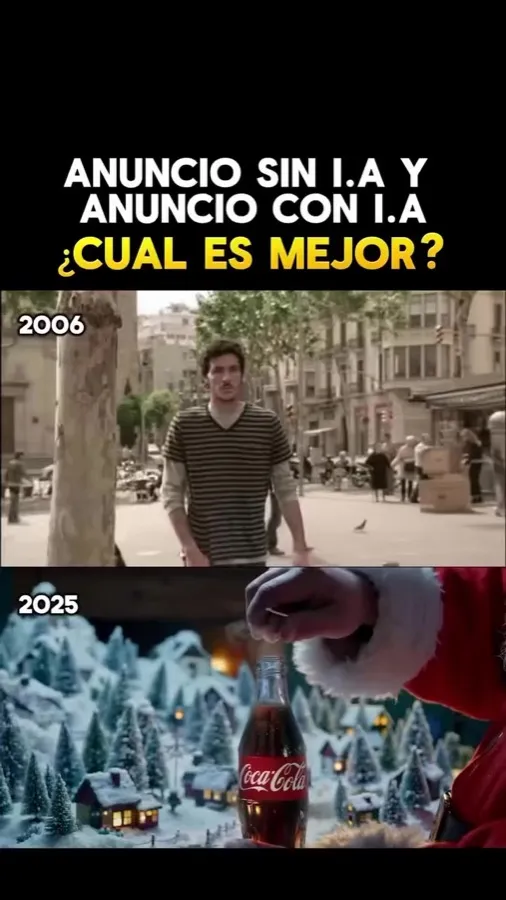 Vídeo de TikTok que compara un anuncio de hace 20 años con actores reales y uno actual generado íntegramente con IA