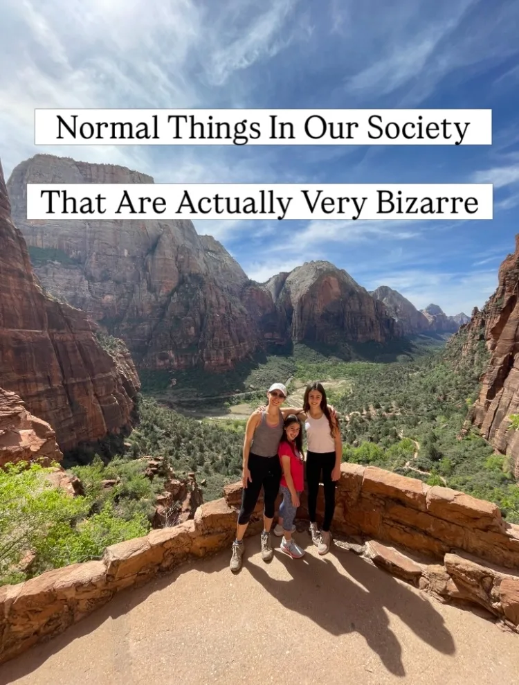 Publicación de Instagram de sustainableminimalists sobre cosas que la sociedad considera normales y en realidad son extrañas