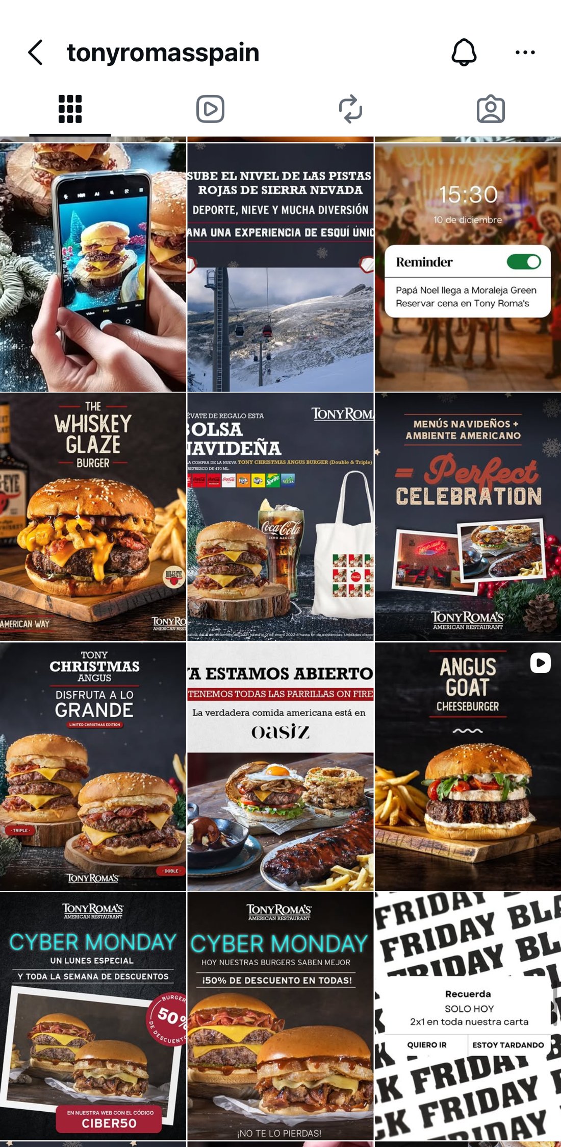 Feed de Tony Roma's antes del rebranding