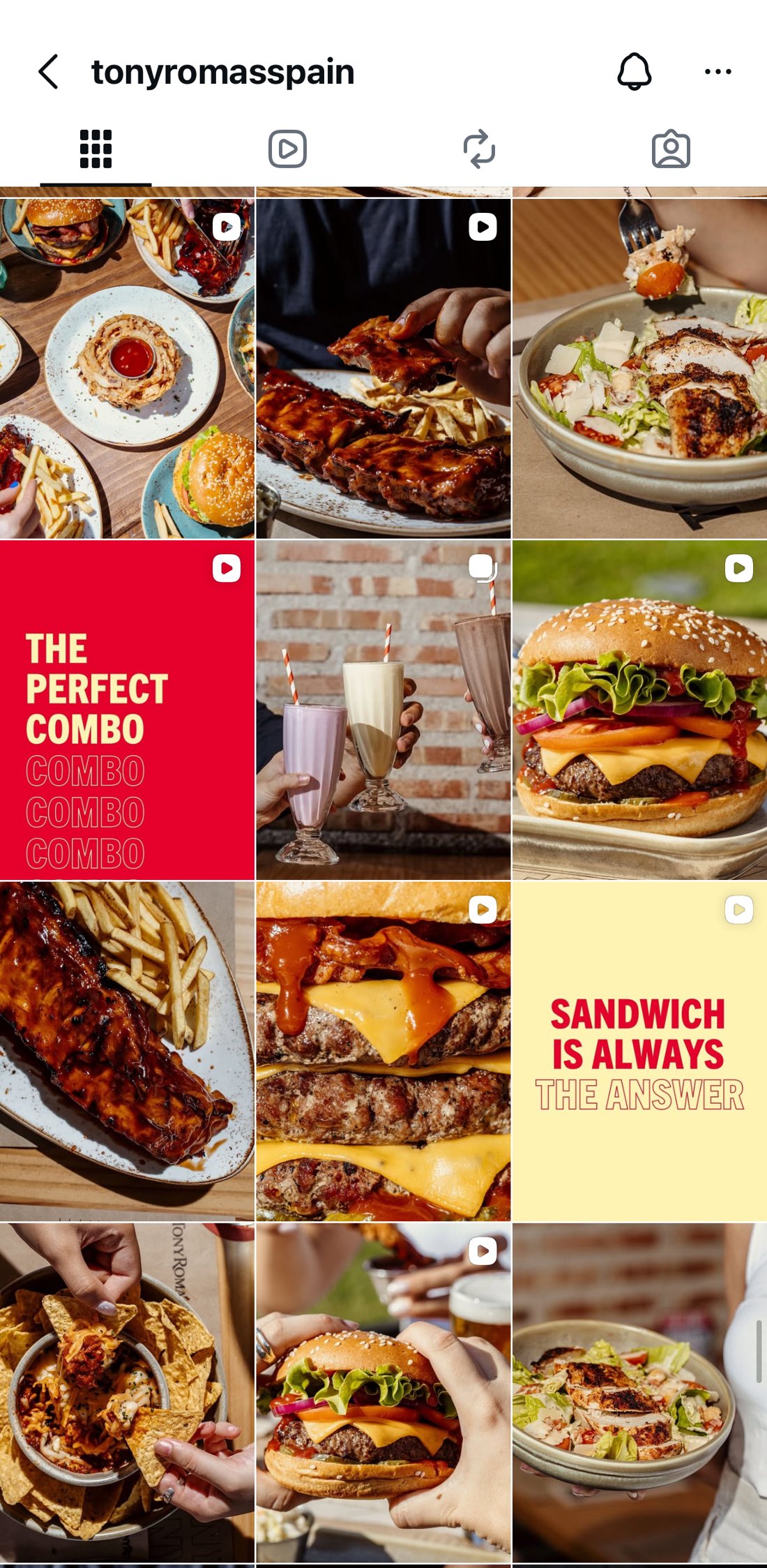 Feed de Tony Roma's después del rebranding